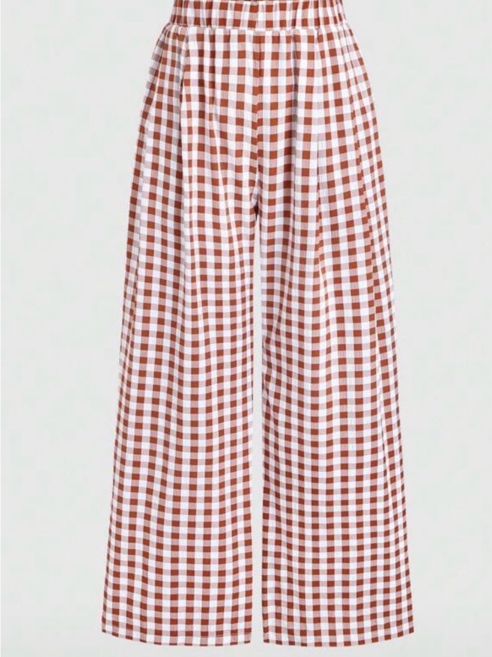 Wide Leg Gingham Pants in Brown/White